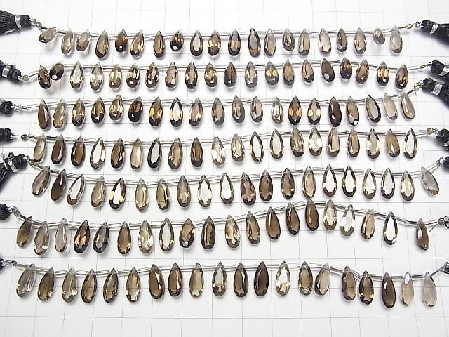 【動画】宝石質スモーキークォーツAAA ペアシェイプ ファセットカット12×5mm 1連(18粒) サムネイル4