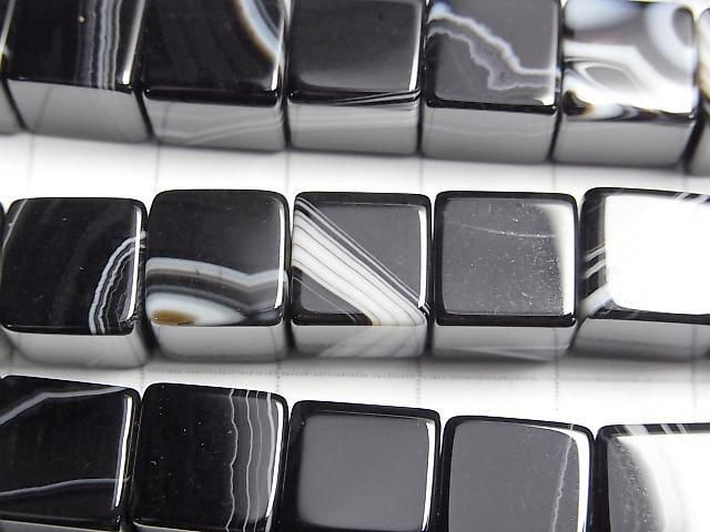 【動画】ストライプオニキス キューブ10×10×10mm 半連/1連(約36cm) サムネイル2