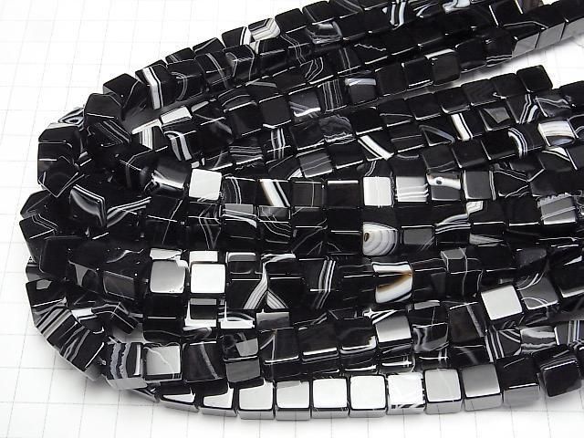 【動画】ストライプオニキス キューブ10×10×10mm 半連/1連(約36cm) サムネイル4