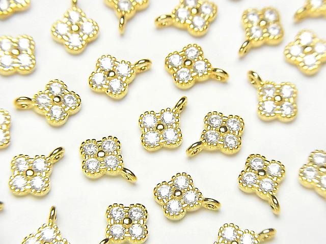 Silver925 フラワー8×6×2mm チャーム(CZ付) 【18KGP】 2個の画像