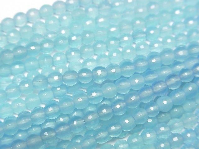 【動画】【素晴らしい輝き】シーブルーカルセドニーAAA 128面ラウンドカット4mm 1/4~1連(約38cm)の画像