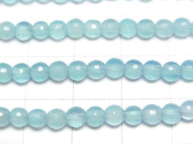 【動画】【素晴らしい輝き】シーブルーカルセドニーAAA 128面ラウンドカット4mm 1/4~1連(約38cm) サムネイル2