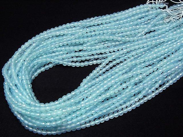 【動画】【素晴らしい輝き】シーブルーカルセドニーAAA 128面ラウンドカット4mm 1/4~1連(約38cm) サムネイル4