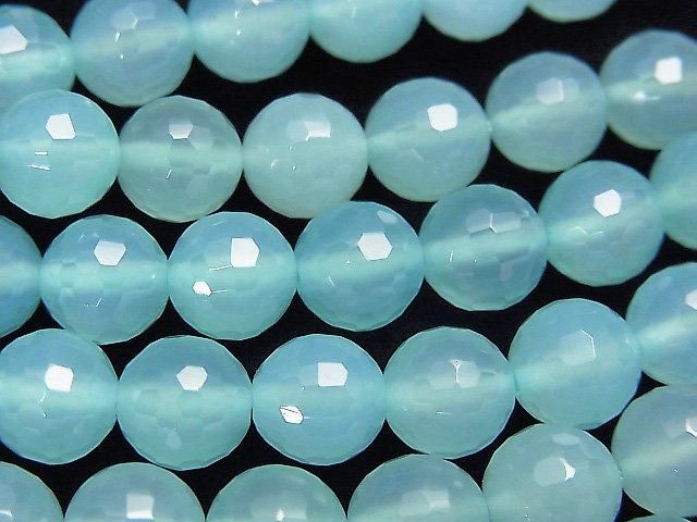 シーブルーカルセドニーAAA 128面ラウンドカット8mm 1/4連~1連(約38cm)の画像