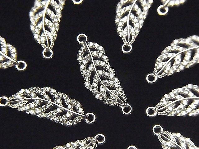 Silver925 フェザー19×6×2mm 両カンチャーム(CZ付) 【ロジウム】 1個の画像