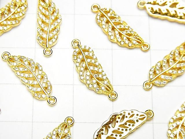 Silver925 フェザー19×6×2mm 両カンチャーム(CZ付) 【18KGP】 1個 サムネイル3