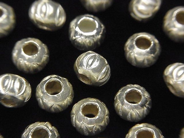 カレンシルバー 模様入りロンデル7×7×5.5mm ホワイトシルバー 3個の画像