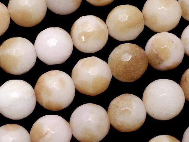 ホワイト&ブラウンカラージェード 128面ラウンドカット10mm 1連(約37cm)の画像