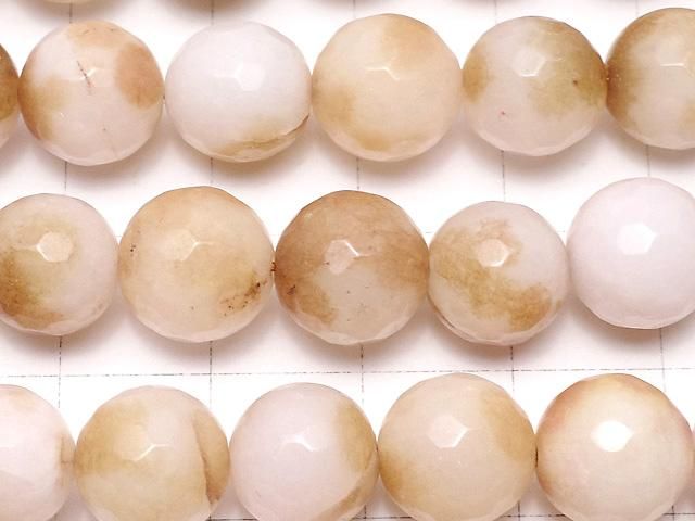 ホワイト&ブラウンカラージェード 128面ラウンドカット10mm 1連(約37cm) サムネイル2
