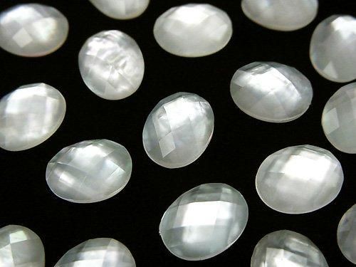 ホワイトシェル×クリスタルAAA’ オーバル カボションカット10×8mm 3個の画像