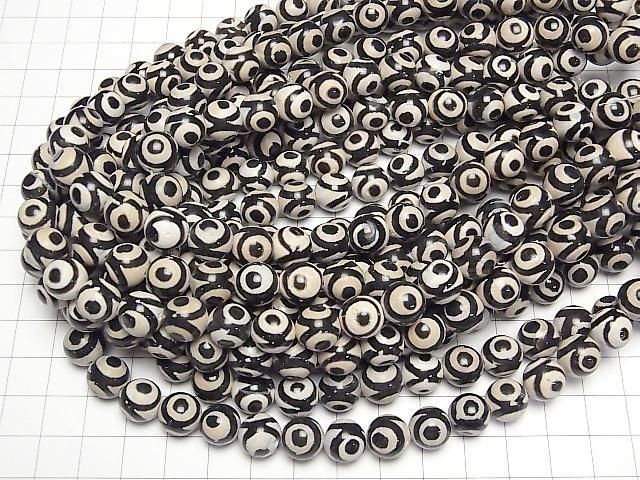 【動画】三眼天珠(さんがんてんじゅ) ラウンド10mm ブラック×ホワイト 1連(約33cm) サムネイル4
