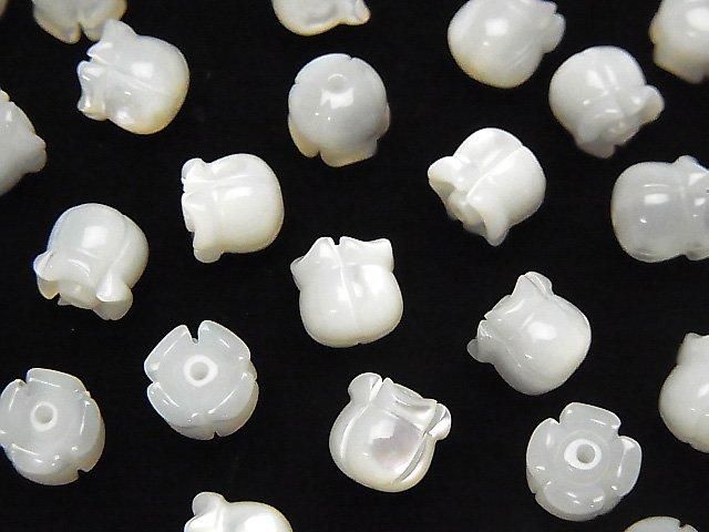 【動画】高品質ホワイトシェル(白蝶貝)AAA すずらん(フラワー)モチーフ6×7×7mm 4個の画像