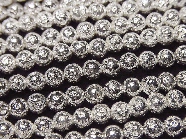 【動画】ラバー(溶岩) ラウンド4.5mm シルバーコーティング 1連(約35cm)の画像