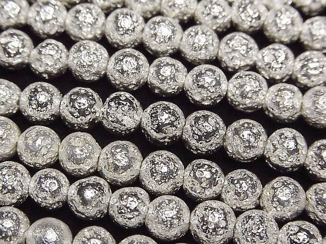 【動画】ラバー(溶岩) ラウンド6mm シルバーコーティング 1連(約36cm)の画像