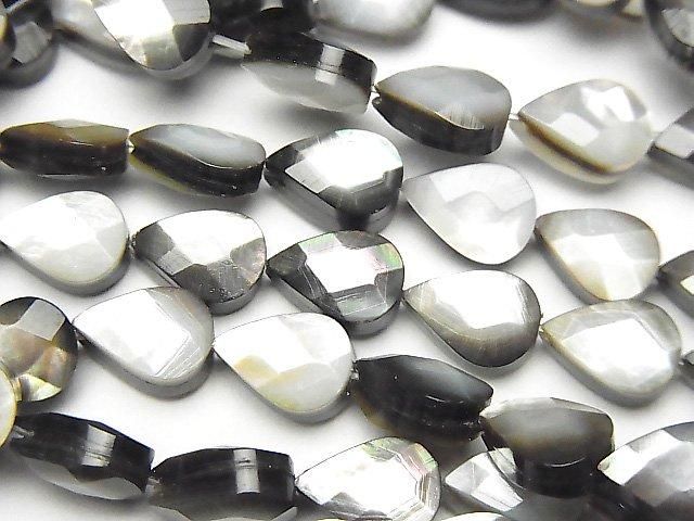 ブラックシェル(黒蝶貝)AAA 縦穴ペアシェイプカット9×6×4mm 半連/1連(約37cm)の画像