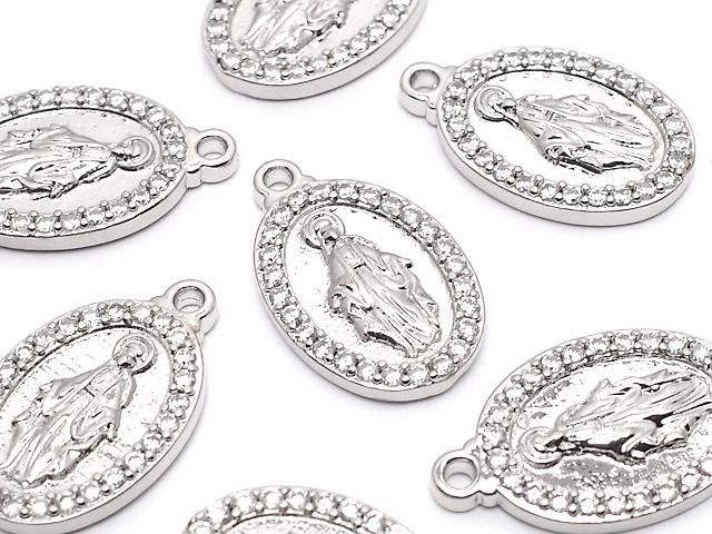 メタルパーツ チャーム 21×13mm メダイ(CZ付) シルバーカラー 2枚の画像
