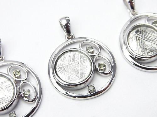 メテオライト(ムオニナルスタ隕石)&モルダバイト3石!ペンダントトップ20×20×4mm SILVER925製の画像