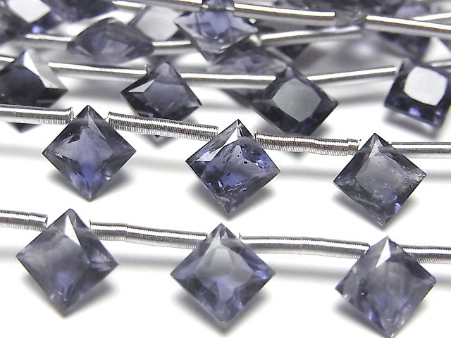 【動画】宝石質アイオライトAAA　ダイヤ　プリンセスカット8×8mm　1連（8粒）の写真