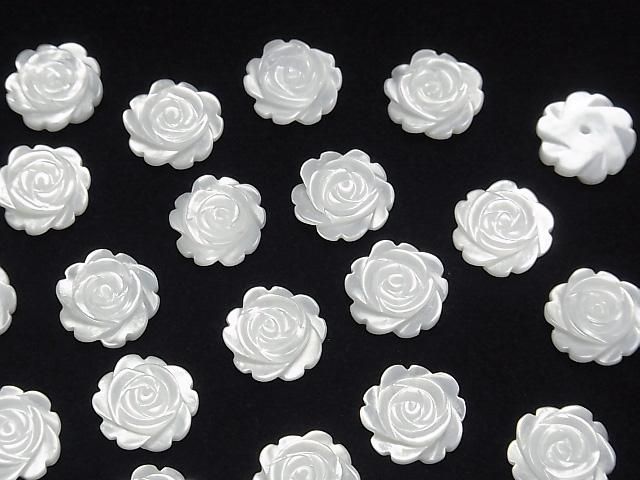 高品質ホワイトシェル(白蝶貝) 薔薇12mm 【片穴】 4粒 サムネイル3