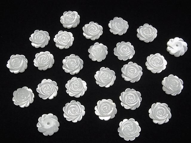 高品質ホワイトシェル(白蝶貝) 薔薇12mm 【片穴】 4粒 サムネイル4