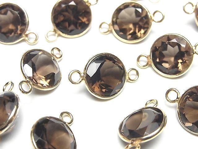 宝石質スモーキークォーツAAA 枠留めラウンドファセットカット12×12mm 【両カン】 18KGP 3個の画像