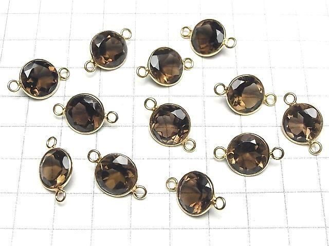 宝石質スモーキークォーツAAA 枠留めラウンドファセットカット12×12mm 【両カン】 18KGP 3個 サムネイル4