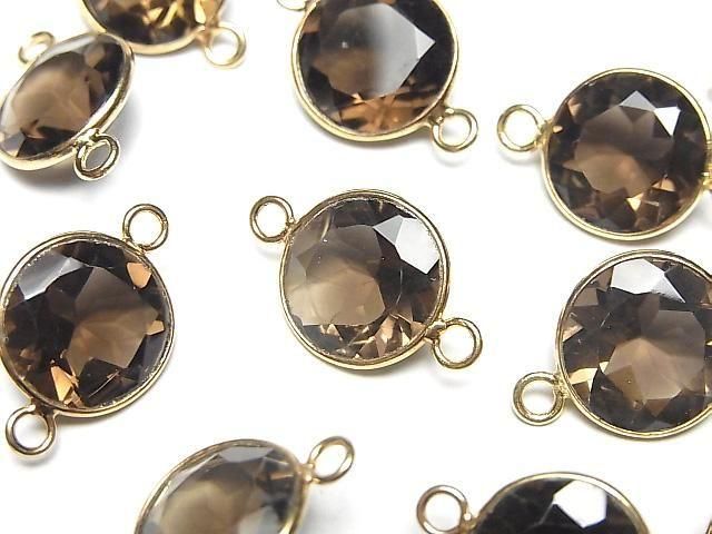 宝石質スモーキークォーツAAA 枠留めラウンドファセットカット13×13mm 【両カン】 18KGP 3個の画像