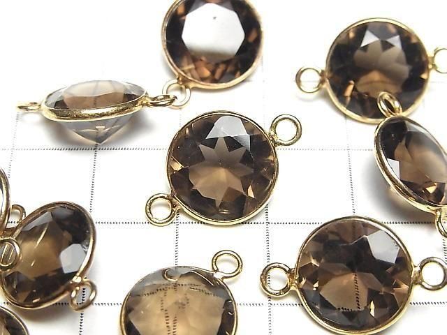 宝石質スモーキークォーツAAA 枠留めラウンドファセットカット13×13mm 【両カン】 18KGP 3個 サムネイル2