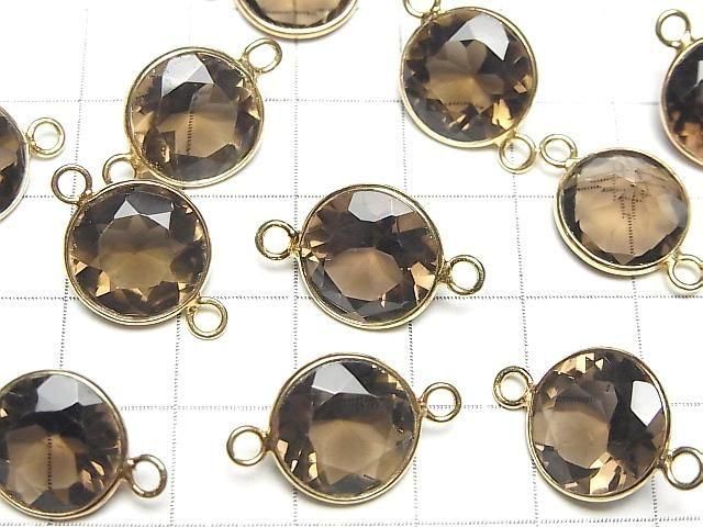 宝石質スモーキークォーツAAA 枠留めラウンドファセットカット13×13mm 【両カン】 18KGP 3個 サムネイル3