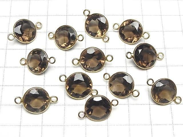 宝石質スモーキークォーツAAA 枠留めラウンドファセットカット13×13mm 【両カン】 18KGP 3個 サムネイル4