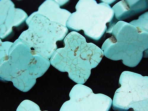 マグネサイトターコイズ フラワーモチーフ18×18×5mm 1連(約36cm)の画像