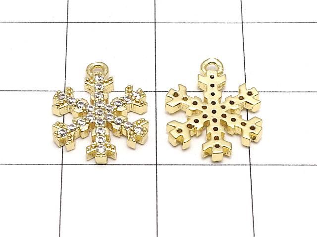 メタルパーツ スノークリスタル(雪の結晶) チャーム14×11mm ゴールドカラー(CZ付) 1個 サムネイル2