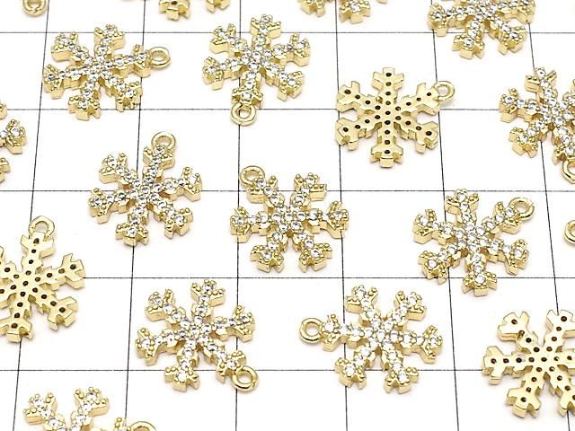 メタルパーツ スノークリスタル(雪の結晶) チャーム14×11mm ゴールドカラー(CZ付) 1個 サムネイル3