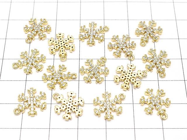 メタルパーツ スノークリスタル(雪の結晶) チャーム14×11mm ゴールドカラー(CZ付) 1個 サムネイル4