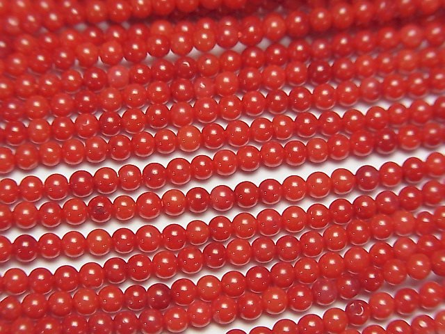 【動画】赤珊瑚・レッドコーラル（染）　極小ラウンド2mm　1連（約38cm）