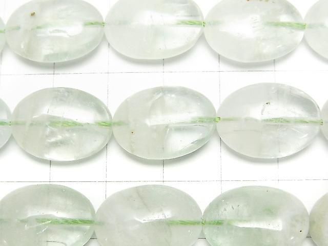 【動画】グリーンフローライトクォーツ オーバル18×13×7mm 半連/1連(約36cm) サムネイル2