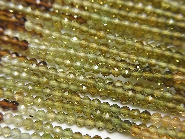 【動画】【素晴らしい輝き】宝石質ブラウン~グリーントルマリンAAA 極小ラウンドカット2mm 1連(約30cm)の画像