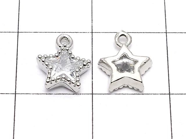 メタルパーツ スターモチーフ チャーム9×7mm シルバーカラー(CZ付) 3個 サムネイル2