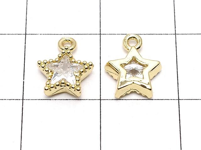 メタルパーツ スターモチーフ チャーム9×7mm ゴールドカラー(CZ付) 3個 サムネイル2