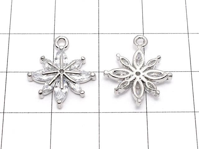 メタルパーツ フラワーモチーフ チャーム18×15mm シルバーカラー(CZ付) 2個 サムネイル2