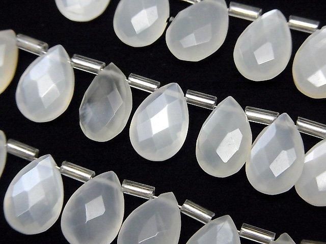 【動画】宝石質ホワイトムーンストーンAAA- ペアシェイプ ブリオレットカット12×8mm 半連/1連(12粒)の画像