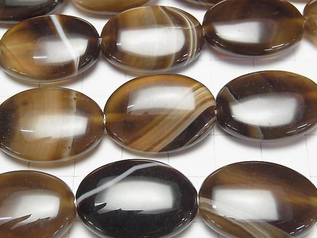 【動画】ブラウンストライプアゲートAAA オーバル25×18mm 半連/1連(約34cm) サムネイル2