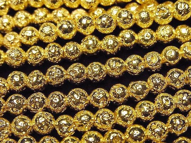 【動画】ラバー(溶岩) ラウンド4mm イエローゴールドコーティング 1連(約36cm)の画像