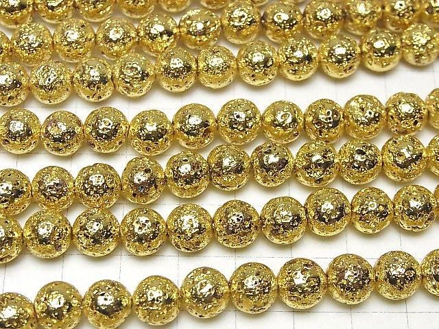 【動画】ラバー(溶岩) ラウンド8mm イエローゴールドコーティング 1連(約37cm) サムネイル3