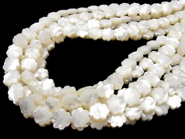 【動画】高品質ホワイトシェル フラワー(カット入り)10×10mm 1/4連~1連(約38cm) サムネイル4