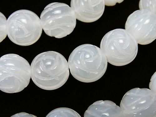 ホワイトカルセドニーAAA ラウンドローズ(薔薇)カット12mm 半連/1連(約35cm)の画像