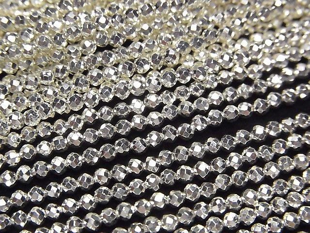 【動画】【素晴らしい輝き】パイライトAAA- ホワイトシルバーコーティング 極小ラウンドカット2mm 1連(約35cm)の画像