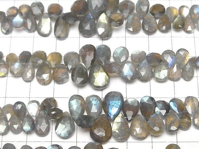 【動画】宝石質ラブラドライトAAA- ペアシェイプ ブリオレットカット サイズグラデーション 半連/1連(約18cm) サムネイル3