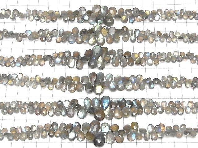 【動画】宝石質ラブラドライトAAA- ペアシェイプ ブリオレットカット サイズグラデーション 半連/1連(約18cm) サムネイル4
