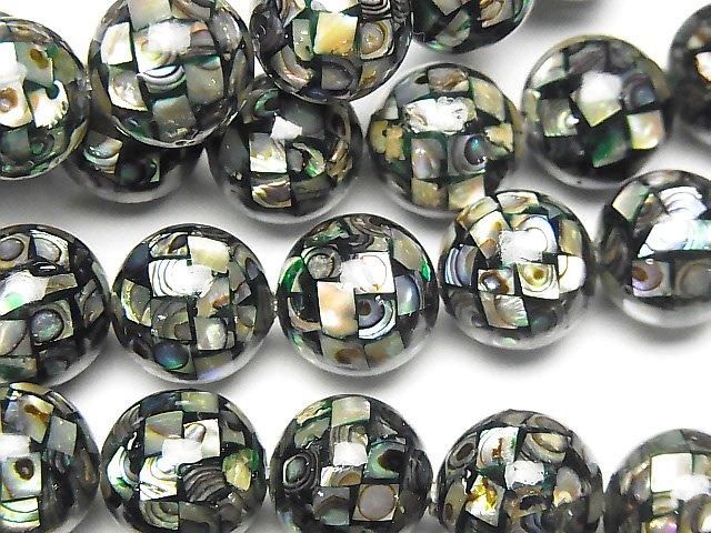 モザイクシェル（鮑） ブラック ラウンド12mm 1/4連～1連